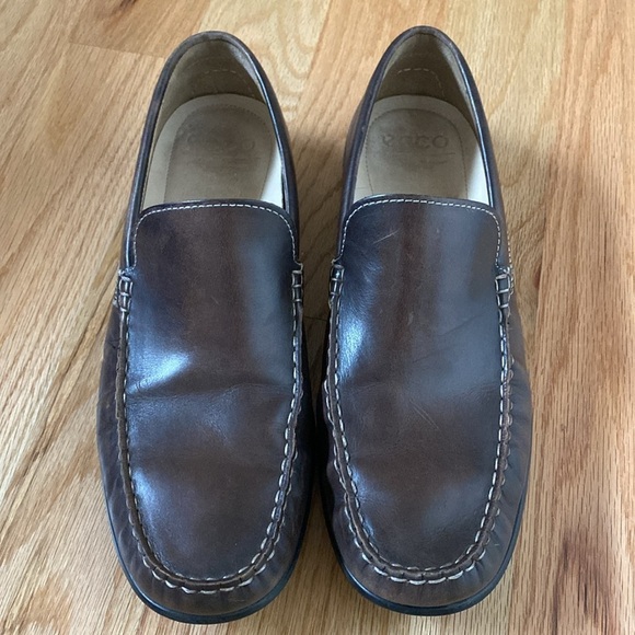 ecco mens leather driving loafers moccasin slip on brown comfort shoe 45 11 11.5 main image 7